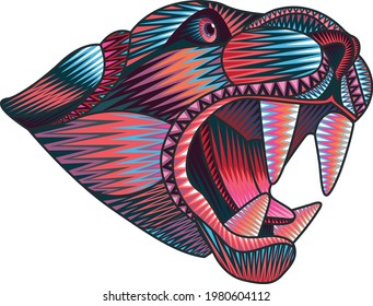 Hand drawn vector illustration or drawing of a colorful mexican jaguar