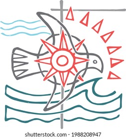 Hand drawn vector illustration or drawing of the Holy Spirit religious christian symbol