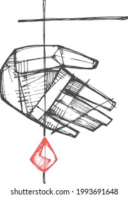 Hand drawn vector illustration or drawing of Jesus Christ hand and cross symbol