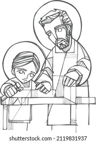 Ilustración vectorial dibujada a mano o dibujo de San José y Jesucristo como niño