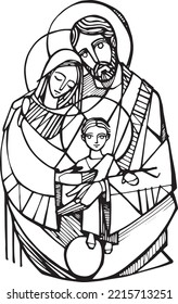 Hand drawn vector illustration or drawing of the Sacred Family

