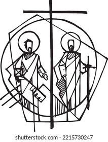 Hand drawn vector illustration or drawing of Saint Peter and Saint Paul
