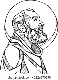 Hand drawn vector illustration or drawing of Saint Padre Pio
