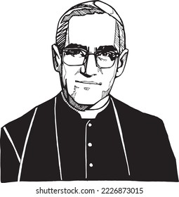  Hand drawn vector illustration or drawing of Saint oscar arnulfo romero
