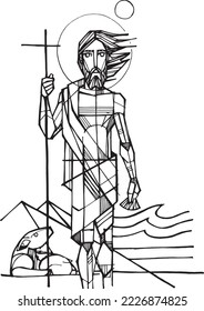 Hand drawn vector illustration or drawing of saint john the baptist
