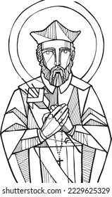 Hand drawn vector illustration or drawing of Saint Philip Neri

