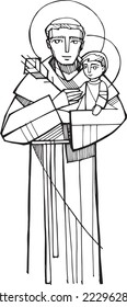 Hand drawn vector illustration or drawing of  Saint Anthony of Padua
