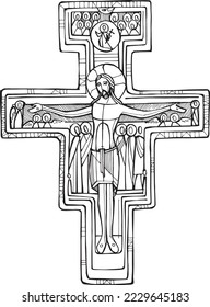 Hand drawn vector illustration or drawing of the Cross of Saint Damian

