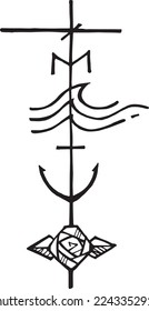 Hand drawn vector illustration or drawing of Mary Holy Spirit and Symbols

