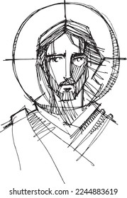 Hand drawn vector illustration or drawing of Christ face
