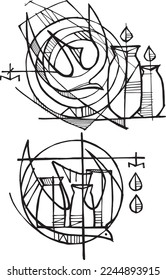 Hand drawn vector illustration or drawing of Weddings of Cana