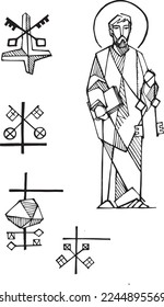 Handgezeichnete Vektorgrafik oder Zeichnung des Heiligen Peter
