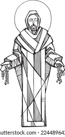 Hand drawn vector illustration or drawing of Saint Leonard of Noblac
