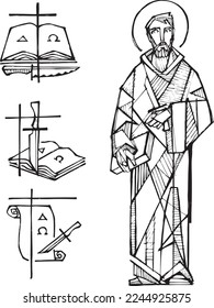 Hand drawn vector illustration or drawing of Saint Bartholomew

