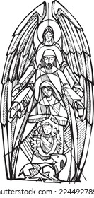 Hand drawn vector illustration or drawing of Christmas hug