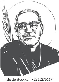 Hand drawn vector illustration or drawing of Saint Oscar Arnulfo Romero