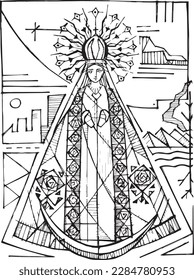 Hand drawn vector illustration or drawing of Nuestra Señora del Roble
