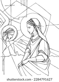 Hand drawn vector illustration or drawing of Mary
