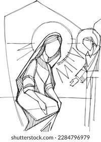 Hand drawn vector illustration or drawing of Mary