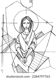 Hand drawn vector illustration or drawing of  Mary