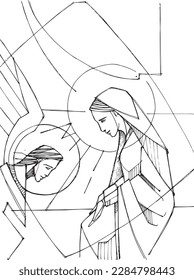 Hand drawn vector illustration or drawing of Mary
