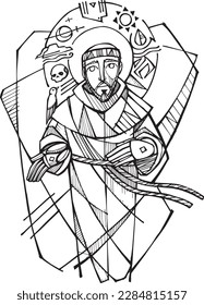 Hand drawn vector illustration or drawing of Saint Francis of Assisi.
