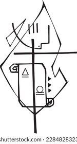 Hand drawn vector illustration or drawing of alpha and omega papyrus
