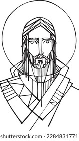 Hand drawn vector illustration or drawing of Christ's Face
