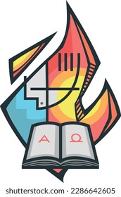 Hand drawn vector illustration or drawing of Bible and Flame