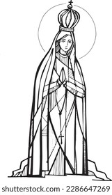  Hand drawn vector illustration or drawing of the Virgin of Fatima