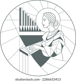 Hand drawn vector illustration or drawing of Saint Cecilia