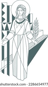 Hand drawn vector illustration or drawing of Saint Cecilia