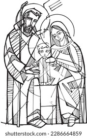 Hand drawn vector illustration or drawing of the Sacred Family
