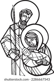 Hand drawn vector illustration or drawing of the Sacred Family
