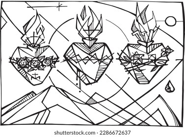 Hand drawn vector illustration or drawing of Hearts
