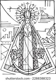 Hand drawn vector illustration or drawing of Virgen del Roble
