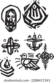 Hand drawn vector illustration or drawing of christian symbols