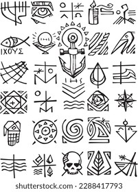 Hand drawn vector illustration or drawing of Christian symbols