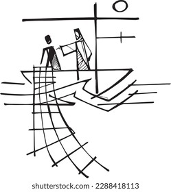 Hand drawn vector illustration or drawing of Fisher of men
