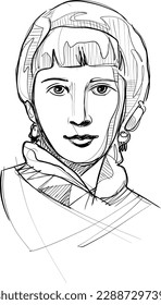 Hand drawn vector illustration or drawing of Portrait of Conchita Cabrera