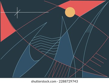 Hand drawn vector illustration or drawing of Sunset Water and fire
