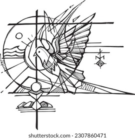 Ilustración vectorial dibujada a mano o dibujo de símbolo de espíritu sagrado revive