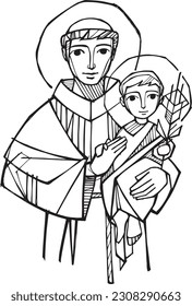 Hand drawn vector illustration or drawing of Saint Anthony of padua
