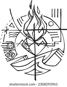 Ilustración vectorial dibujada a mano o dibujo del corazón sagrado

