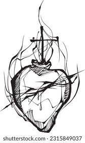 Ilustración vectorial dibujada a mano o dibujo del corazón sagrado
