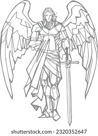 Hand drawn vector illustration or drawing of Saint Michael