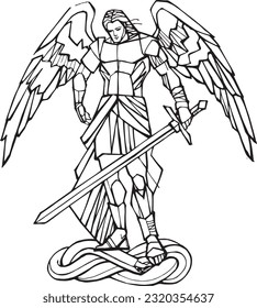 Hand drawn vector illustration or drawing of Saint Michael