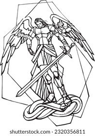 Hand drawn vector illustration or drawing of Saint Michael