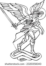 Hand drawn vector illustration or drawing of Saint Michael