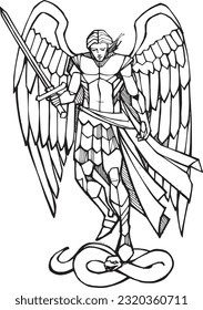 Hand drawn vector illustration or drawing of Saint Michael